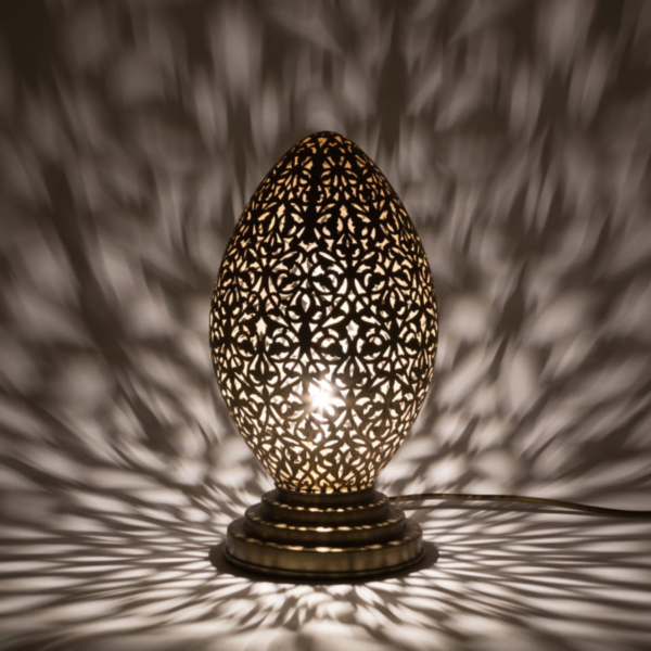 Handmade Brass Moroccan Egg-Shaped Lamp – Intricate Cut-Out Patterns & Elegant Design