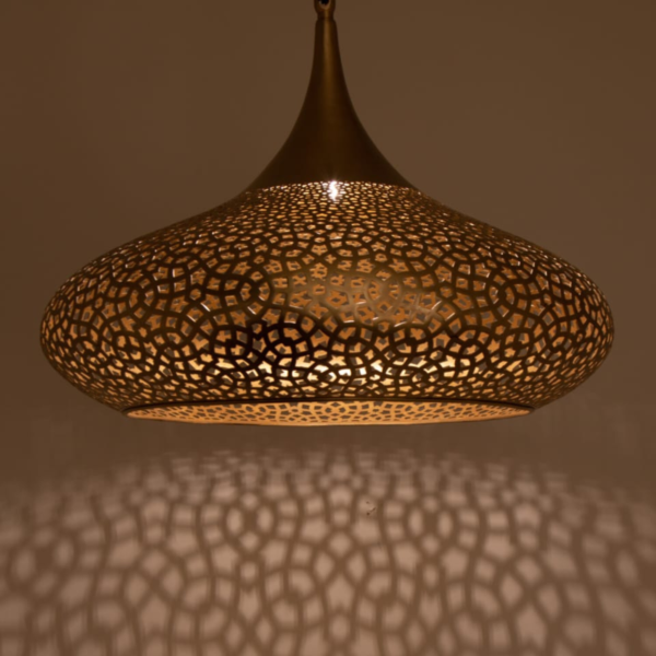 Handmade Brass Moroccan Pendant Lamp - Geometric Cut-Out Design with Elegant Rounded Shape