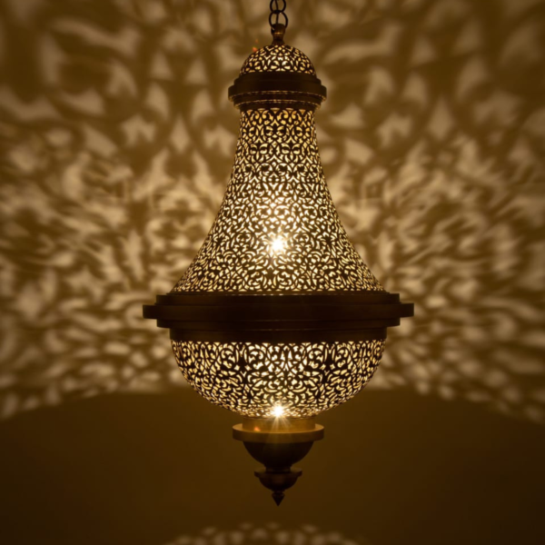 Handmade Brass Moroccan Hourglass Pendant Lamp – Intricate Cut-Out Patterns & Elegant Design